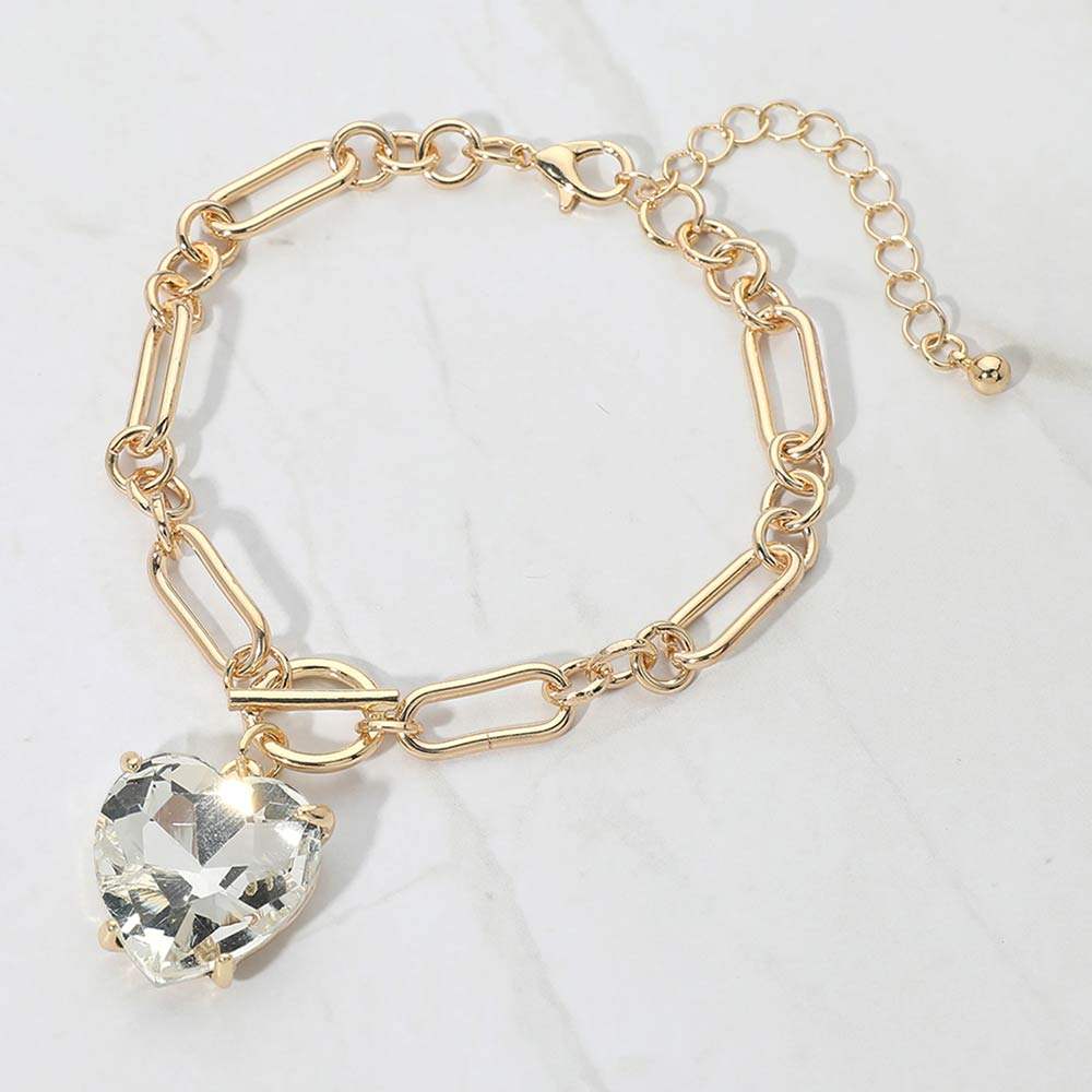 Chunky Heart Stone Cluster Toggle Charm Bracelet - Madeline Love - Flyclothing LLC