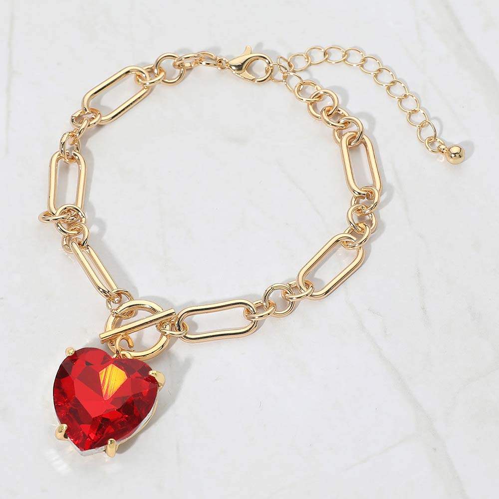Chunky Heart Stone Cluster Toggle Charm Bracelet - Madeline Love - Flyclothing LLC