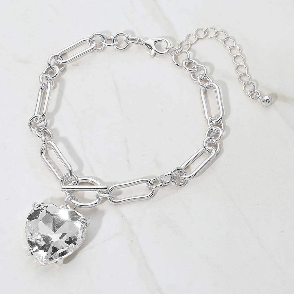 Chunky Heart Stone Cluster Toggle Charm Bracelet - Madeline Love - Flyclothing LLC
