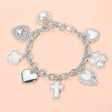 Metal Heart Pearl Clover Cross Charm Station Bracelet - Madeline Love - Flyclothing LLC