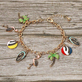 Fun Tropical Palm Tree Flamingo Flip Flop Beach Ball Charm Station Bracelet - Madeline Love - Flyclothing LLC
