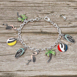 Fun Tropical Palm Tree Flamingo Flip Flop Beach Ball Charm Station Bracelet - Madeline Love - Flyclothing LLC