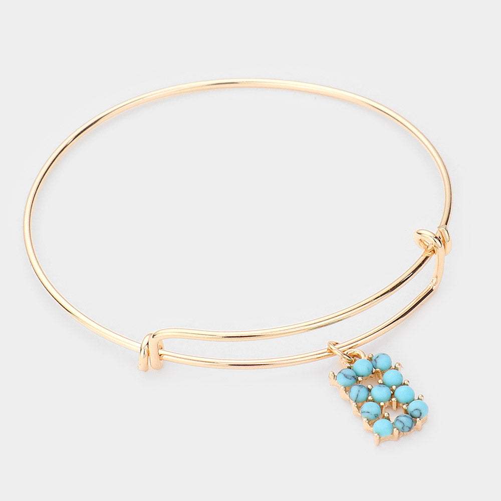 -B- Turquoise Embellished Initial Monogram Charm Bracelet - Madeline Love - Flyclothing LLC