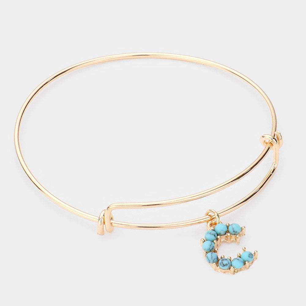 -C- Turquoise Embellished Initial Monogram Charm Bracelet - Madeline Love - Flyclothing LLC