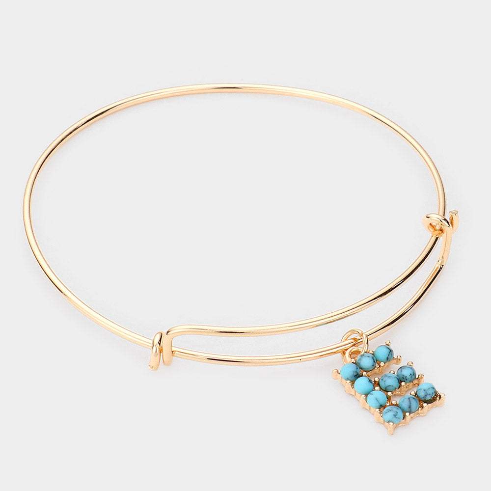 -E- Turquoise Embellished Initial Monogram Charm Bracelet - Madeline Love - Flyclothing LLC