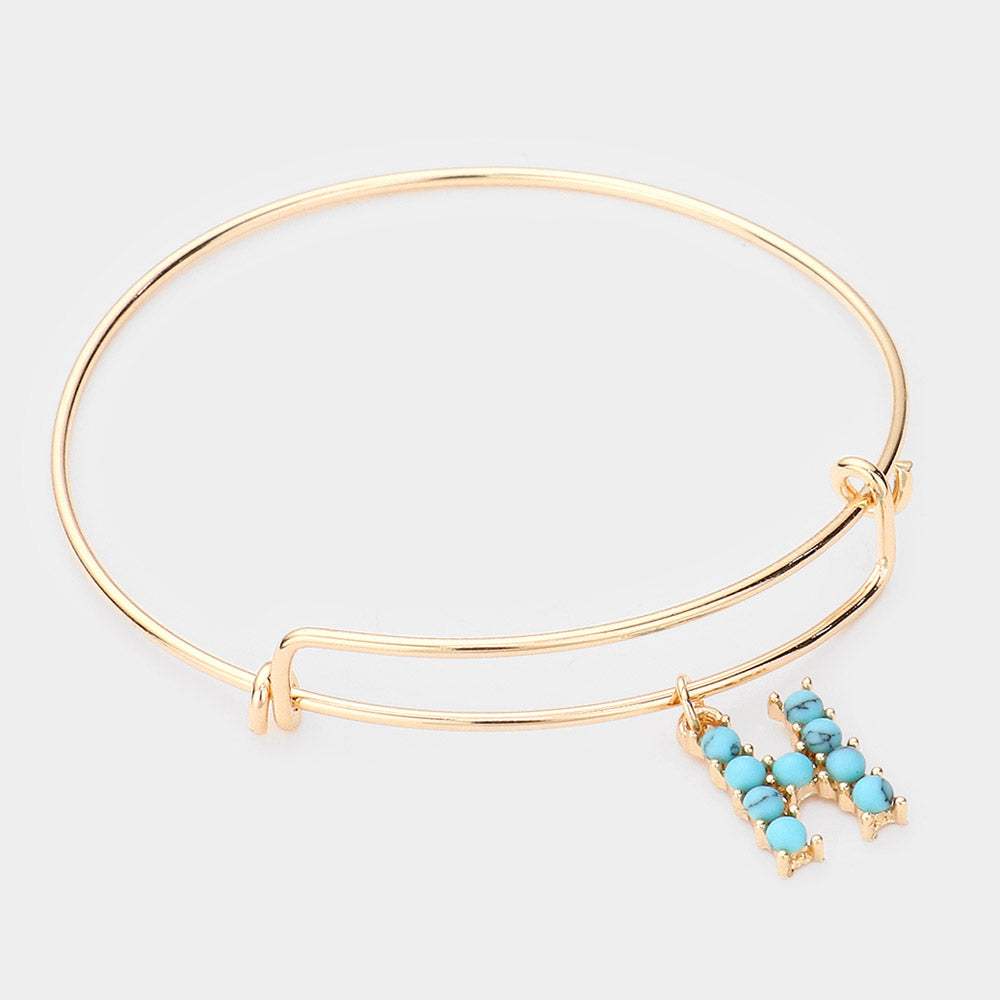 -H- Turquoise Embellished Initial Monogram Charm Bracelet - Madeline Love - Flyclothing LLC
