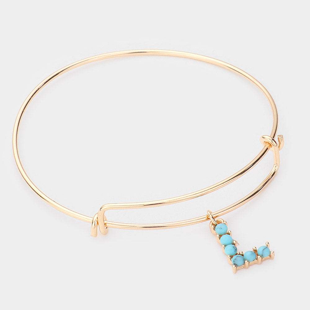 -L- Turquoise Embellished Initial Monogram Charm Bracelet - Madeline Love - Flyclothing LLC