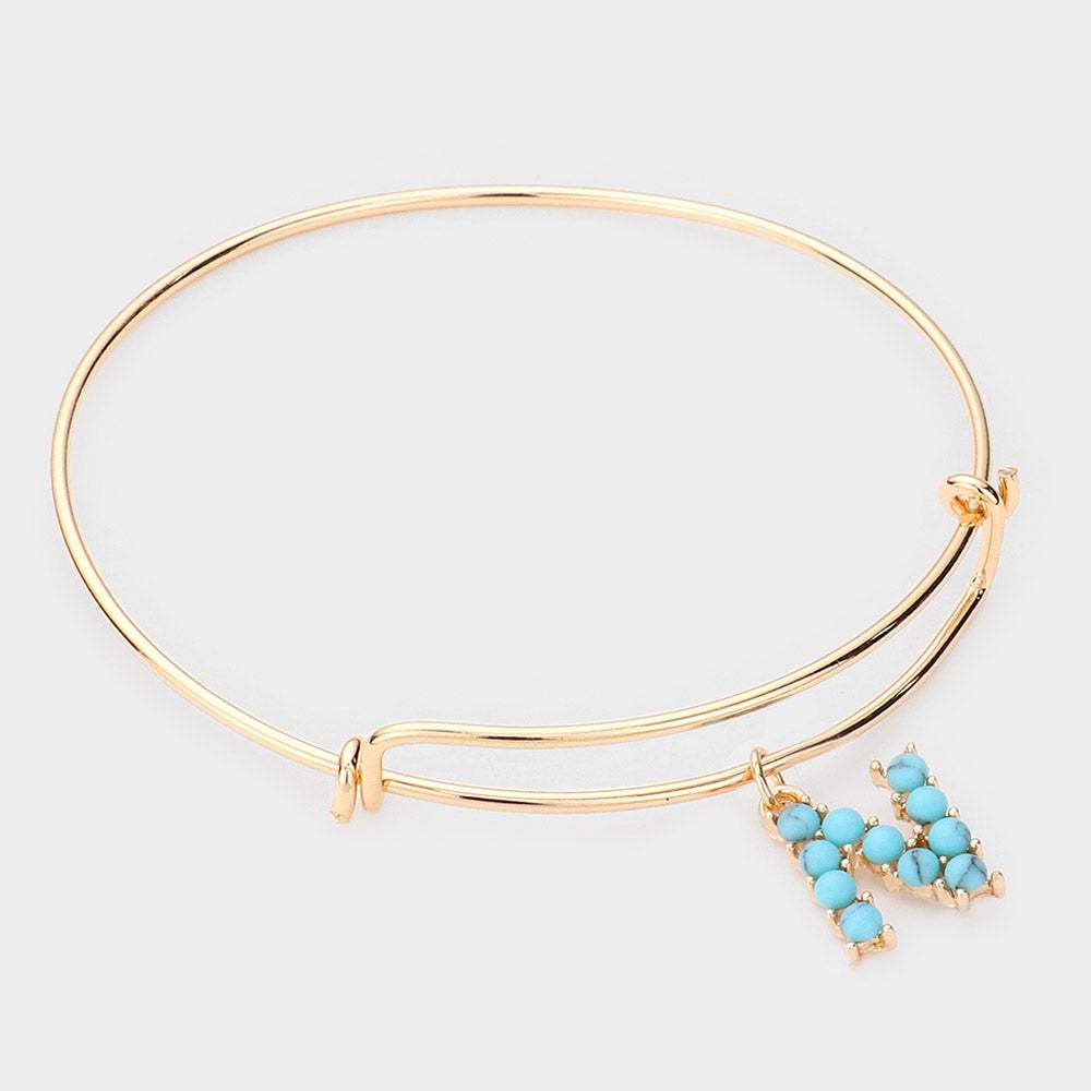 -N- Turquoise Embellished Initial Monogram Charm Bracelet - Madeline Love - Flyclothing LLC