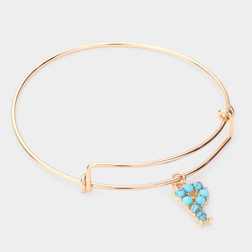 -P- Turquoise Embellished Initial Monogram Charm Bracelet - Madeline Love - Flyclothing LLC