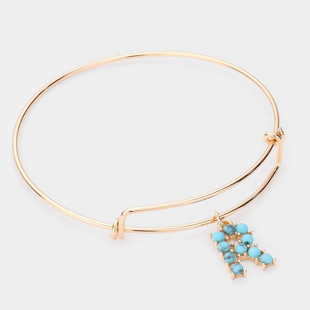 -R- Turquoise Embellished Initial Monogram Charm Bracelet - Madeline Love - Flyclothing LLC