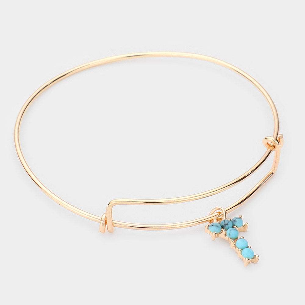 -T- Turquoise Embellished Initial Monogram Charm Bracelet - Madeline Love - Flyclothing LLC