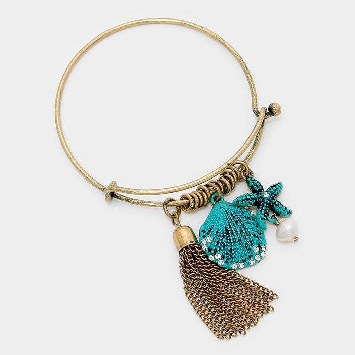 Metal chain tassel & starfish charm hook bracelet - Madeline Love - Flyclothing LLC