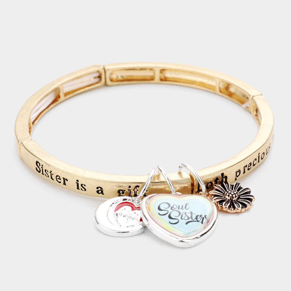 Sister is a gift, both precious and rare...Message Charm Stretch Bracelet - Madeline Love - Flyclothing LLC