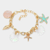 Shell Conch Starfish Pearl Charm Station Bracelet - Madeline Love - Flyclothing LLC