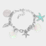 Shell Conch Starfish Pearl Charm Station Bracelet - Madeline Love - Flyclothing LLC
