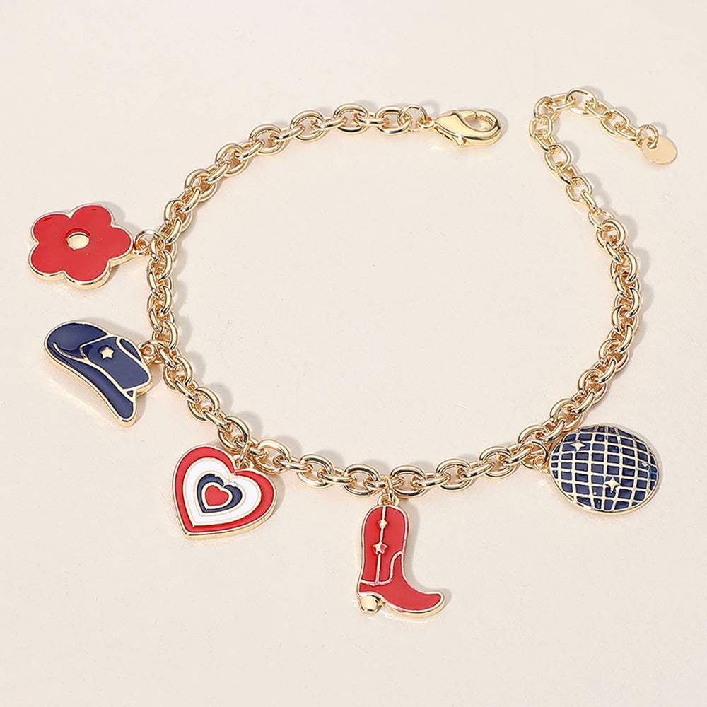Enamel American USA Western Cowboy Boot Hat Heart Flower Charm Station Bracelet - Madeline Love - Flyclothing LLC