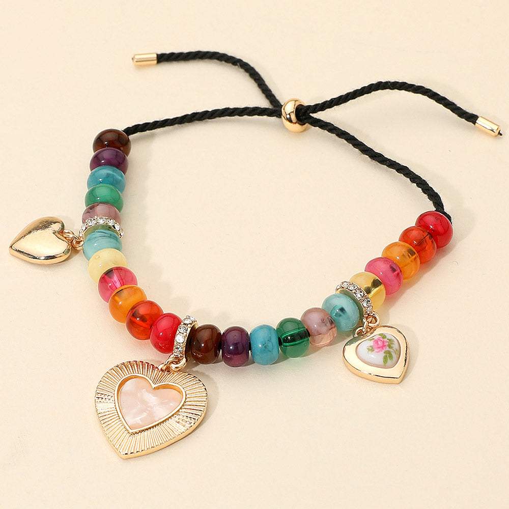 Heart Charm Station Multicolor Beaded Adjustable Bracelet - Madeline Love - Flyclothing LLC