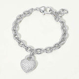 14K Gold Plated CZ Pave Heart Charm Chunky Chain Bracelet - Madeline Love - Flyclothing LLC