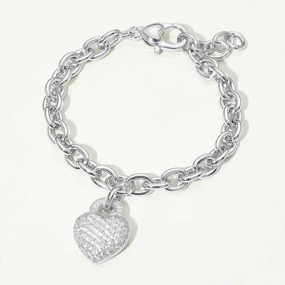 14K Gold Plated CZ Pave Heart Charm Chunky Chain Bracelet - Madeline Love - Flyclothing LLC