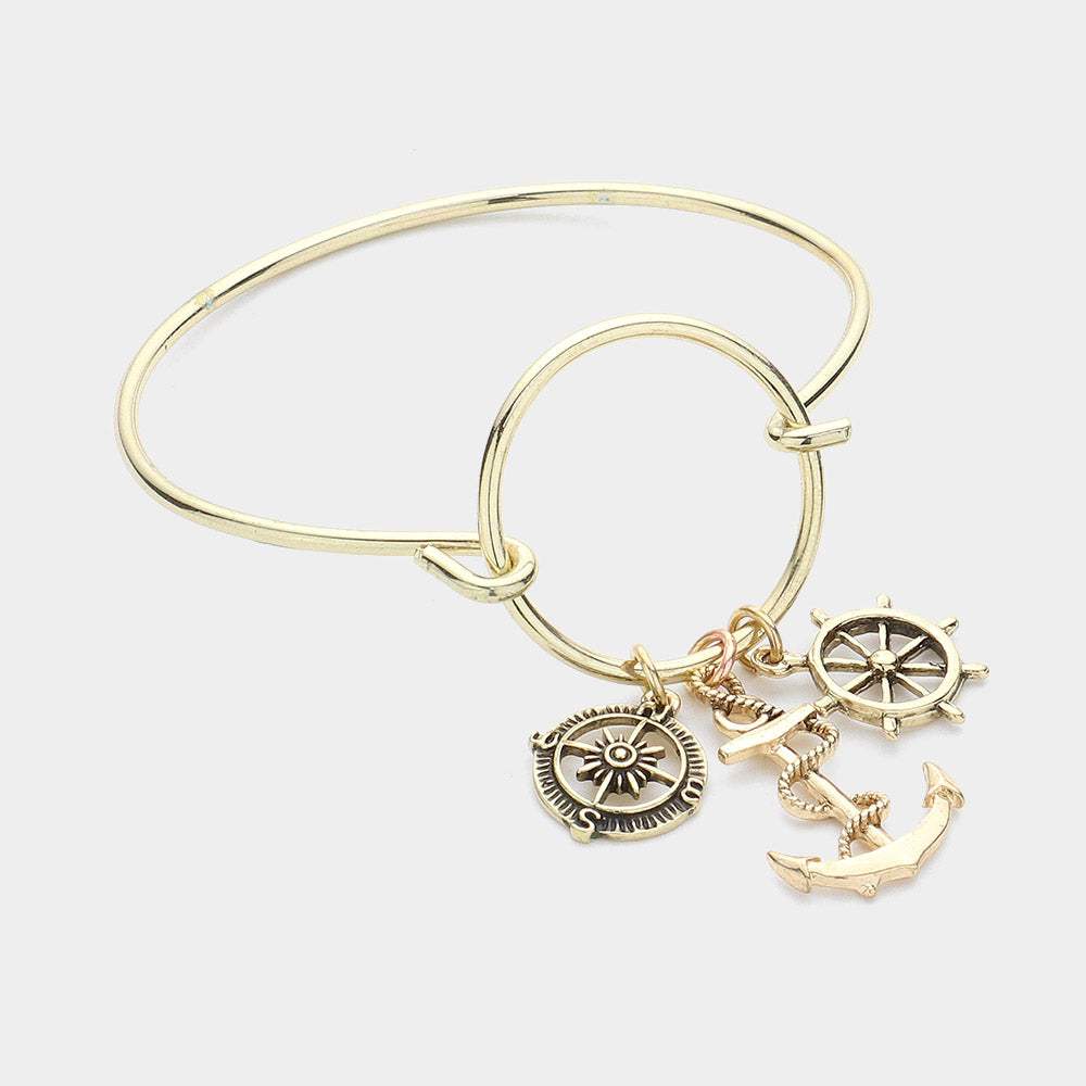 Metal Anchor & Ship Helm Charm Hook Bracelet - Madeline Love - Flyclothing LLC