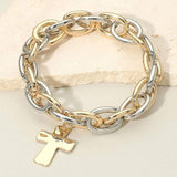 Metal Cross Charm Chunky Chain Link Stretch Bracelet - Madeline Love - Flyclothing LLC