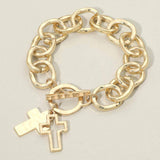 Hammered Layered Cross Charm Chunky Chain Toggle Bracelet - Madeline Love - Flyclothing LLC