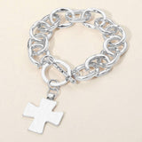 Hammered Metal Cross Charm Chunky Chain Toggle Bracelet - Madeline Love - Flyclothing LLC