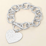 Hammered Metal Heart Charm Chunky Chain Toggle Bracelet - Madeline Love - Flyclothing LLC