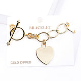 Gold Dipped Metal Heart Lock Charm Toggle Bracelet - Madeline Love - Flyclothing LLC
