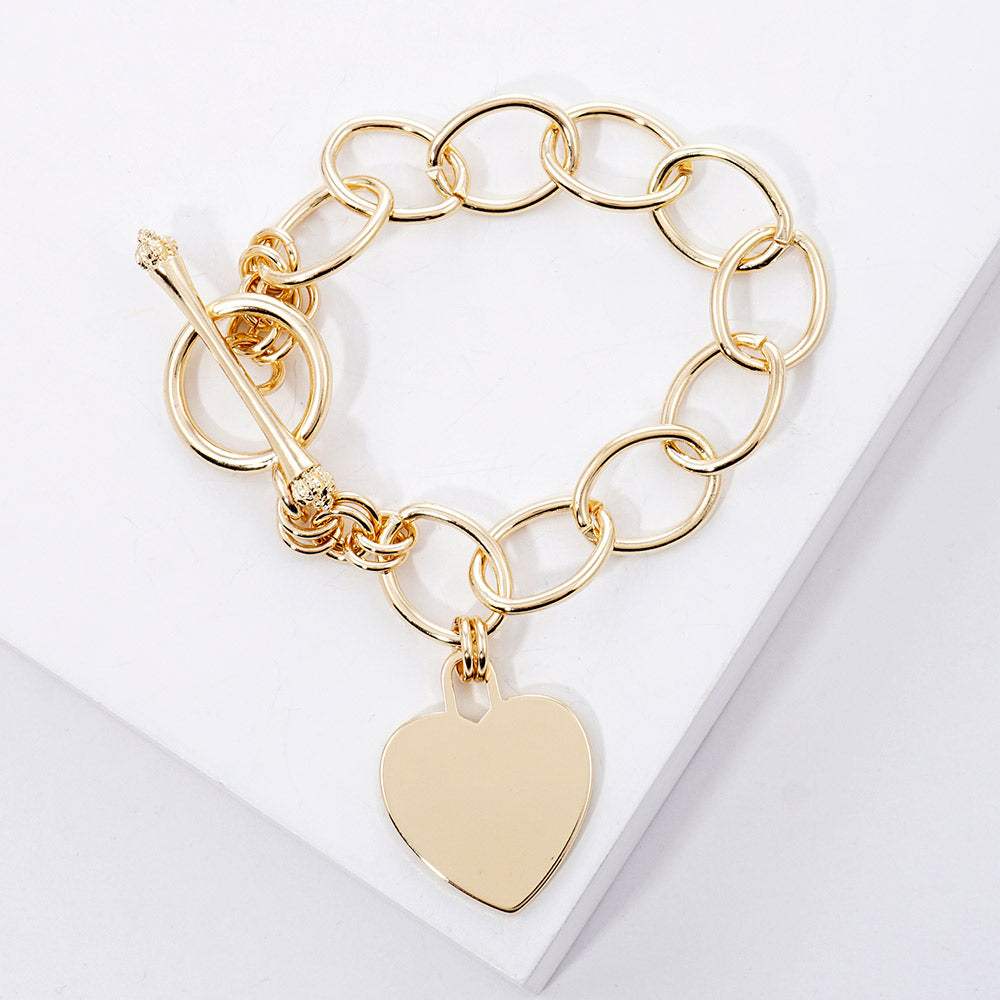 Gold Dipped Metal Heart Lock Charm Toggle Bracelet - Madeline Love - Flyclothing LLC