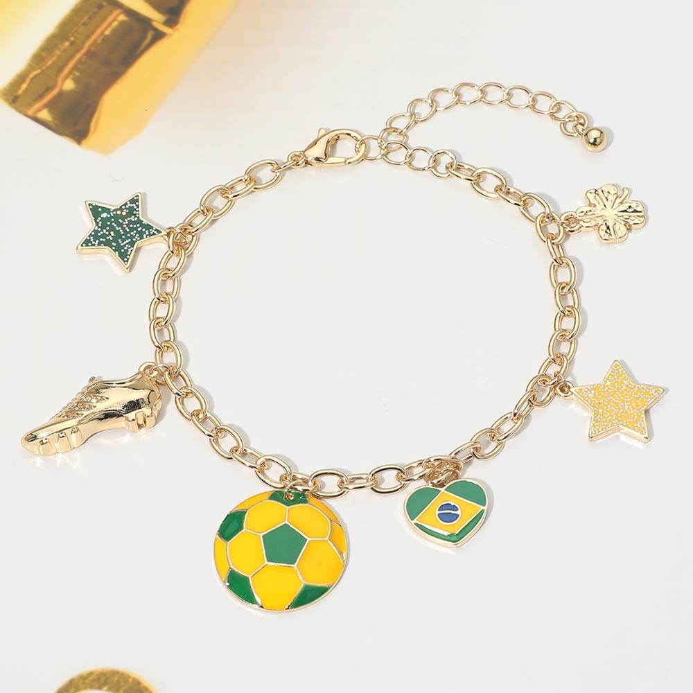 Brazil Soccer Ball Shoe Star Charm Station Bracelet - Madeline Love - Flyclothing LLC