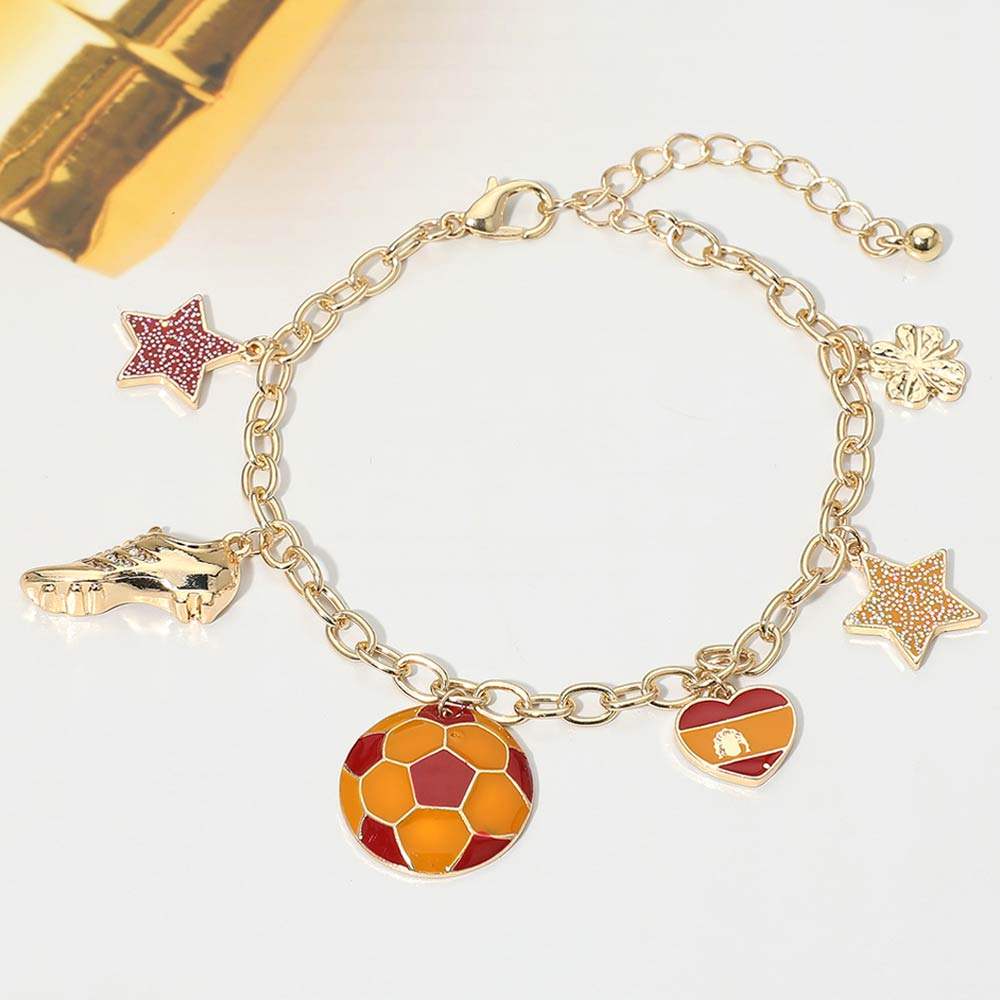 Spain Soccer Ball Shoe Star Charm Station Bracelet - Madeline Love - Flyclothing LLC
