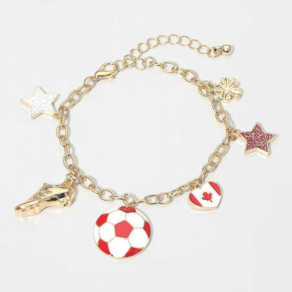 Canada Soccer Ball Shoe Star Charm Station Bracelet - Madeline Love - Flyclothing LLC