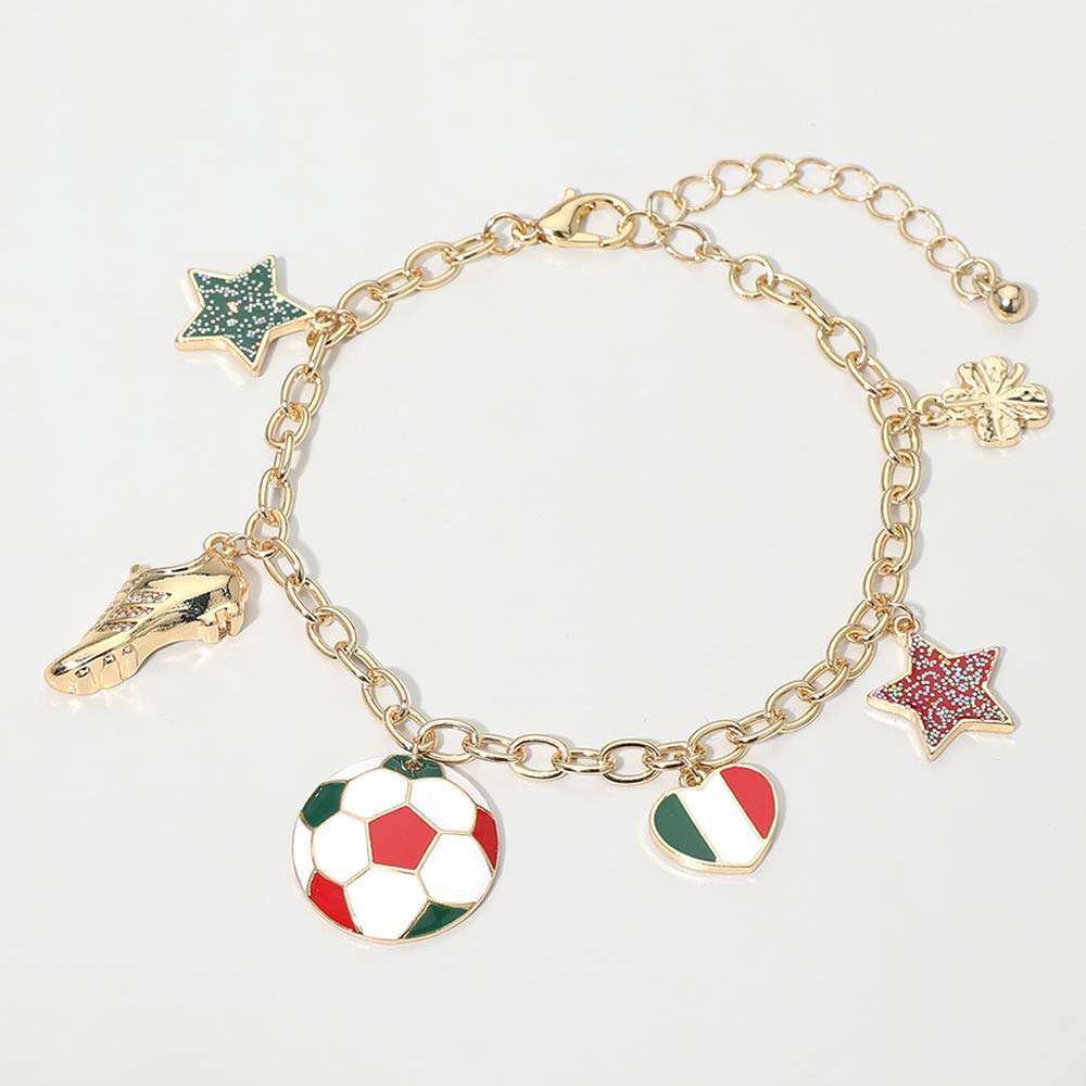 Italy Soccer Ball Shoe Star Charm Station Bracelet - Madeline Love - Flyclothing LLC