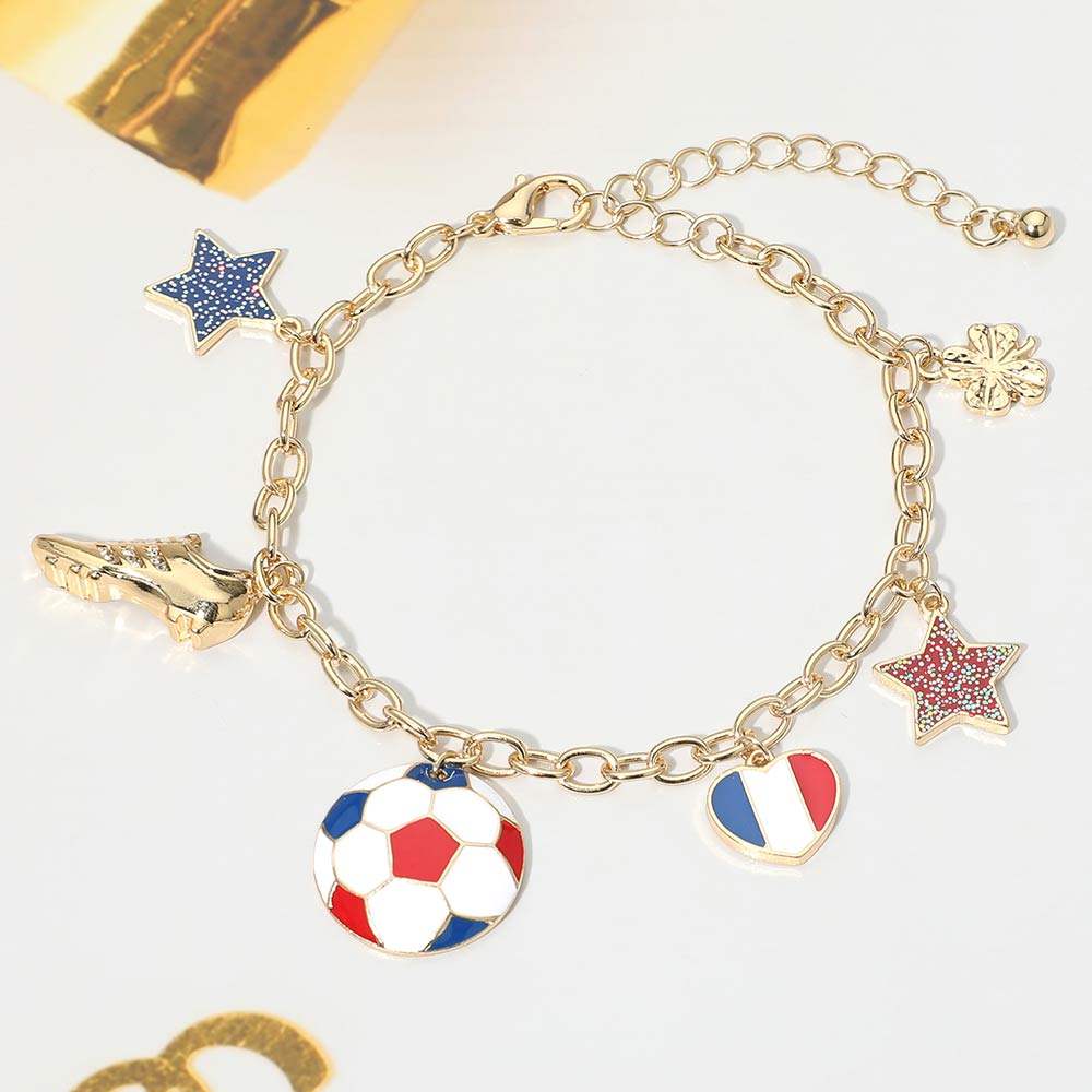 France Soccer Ball Shoe Star Charm Station Bracelet - Madeline Love - Flyclothing LLC