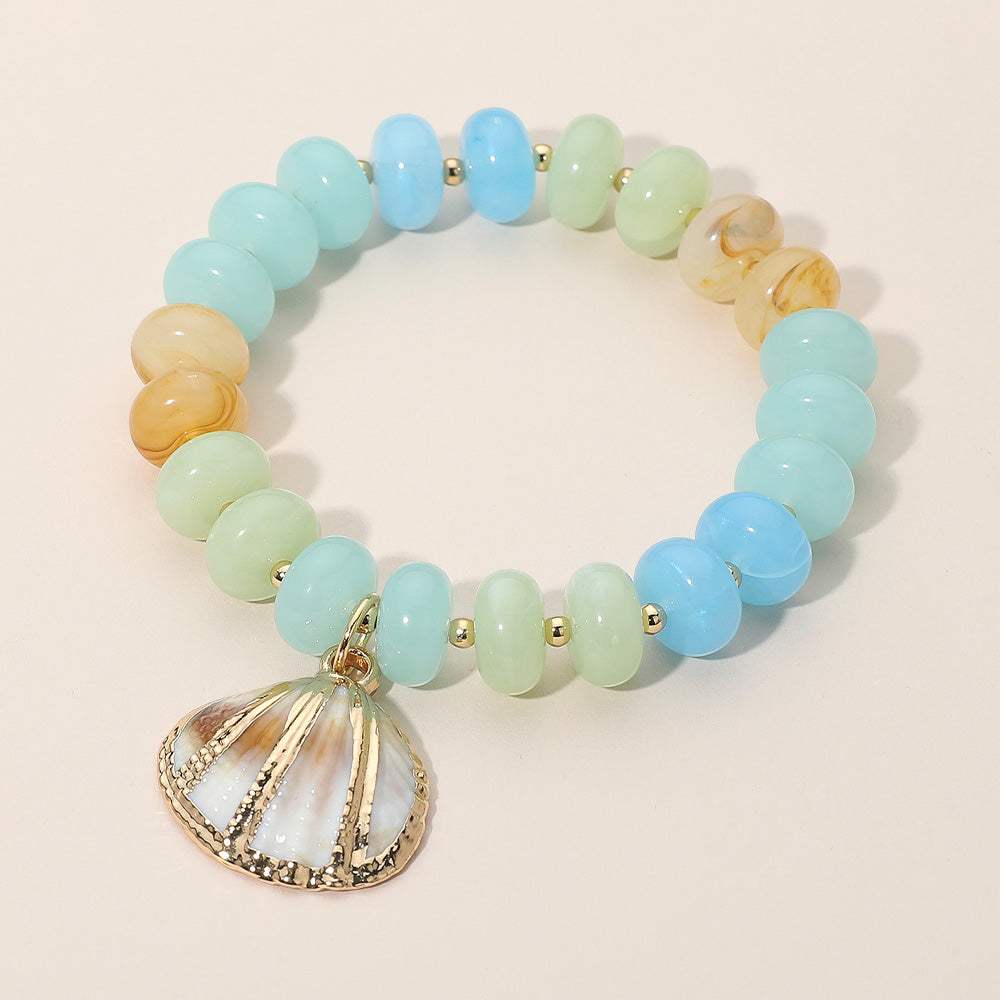Seashell Charm Accent Resin Pebble Beaded Stretch Bracelet - Madeline Love - Flyclothing LLC