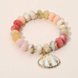 Seashell Charm Accent Resin Pebble Beaded Stretch Bracelet - Madeline Love - Flyclothing LLC