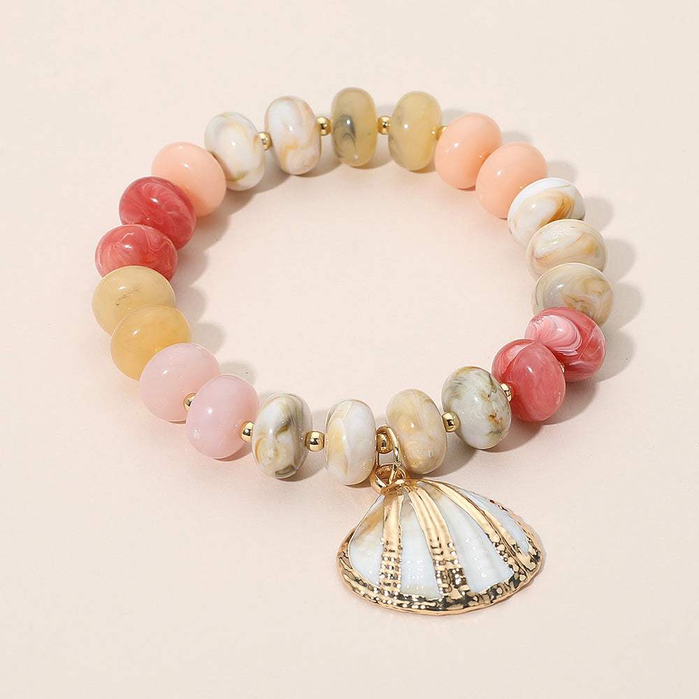 Seashell Charm Accent Resin Pebble Beaded Stretch Bracelet - Madeline Love - Flyclothing LLC