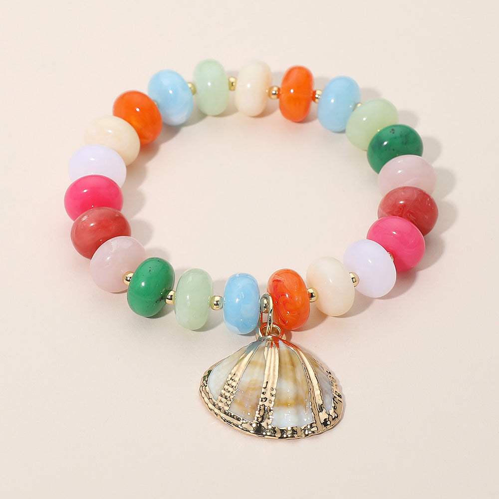 Seashell Charm Accent Resin Pebble Beaded Stretch Bracelet - Madeline Love - Flyclothing LLC