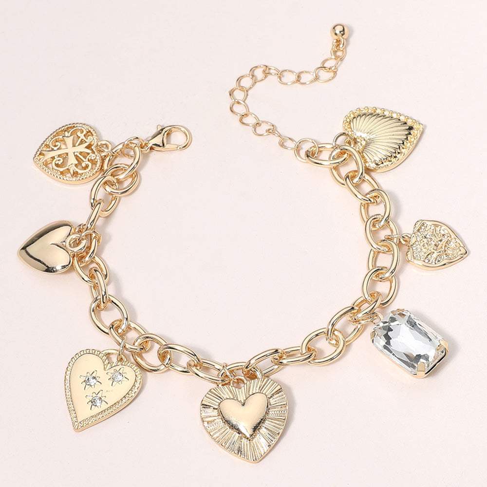 Metal Heart Cross Stone Charm Station Bracelet - Madeline Love - Flyclothing LLC