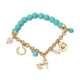SECRET BOX_Western Horse Horse Shoe Cowboy Hat Pearl Charm Beaded Stretch Bracelet - Madeline Love - Flyclothing LLC