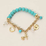 SECRET BOX_Western Horse Horse Shoe Cowboy Hat Pearl Charm Beaded Stretch Bracelet - Madeline Love - Flyclothing LLC