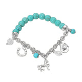SECRET BOX_Western Horse Horse Shoe Cowboy Hat Pearl Charm Beaded Stretch Bracelet - Madeline Love - Flyclothing LLC
