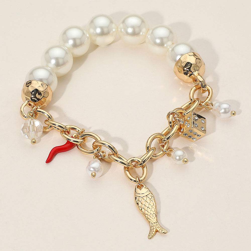SECRET BOX_Fish Dice Chili Charm Pearl Beaded Stretch Bracelet - Madeline Love - Flyclothing LLC