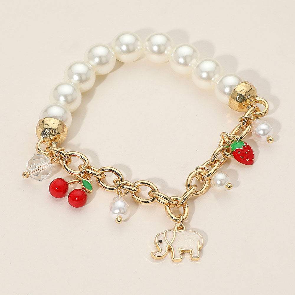 SECRET BOX_Elephant Cherry Strawberry Charm Pearl Beaded Stretch Bracelet - Madeline Love - Flyclothing LLC