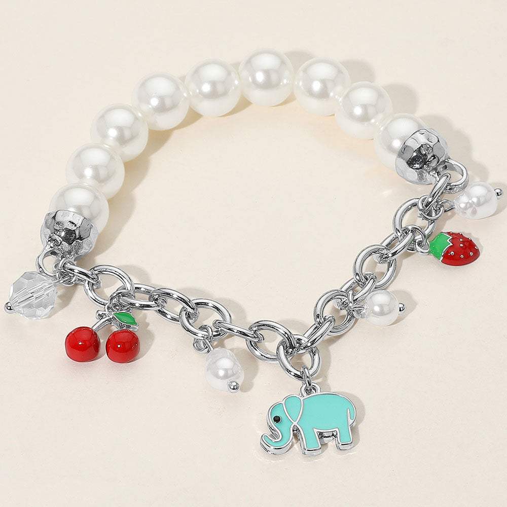 SECRET BOX_Elephant Cherry Strawberry Charm Pearl Beaded Stretch Bracelet - Madeline Love - Flyclothing LLC