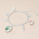 Vintage Floral Ceramic Charm Metal Angel Flower Stem Honey Bee Charm Station Bracelet - Madeline Love - Flyclothing LLC