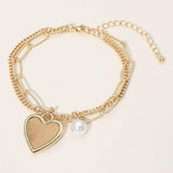 Heart Pearl Charm Paperclip Curb Layered Chain Bracelet - Madeline Love - Flyclothing LLC