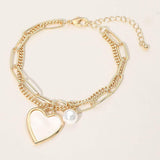 Heart Pearl Charm Paperclip Curb Layered Chain Bracelet - Madeline Love - Flyclothing LLC