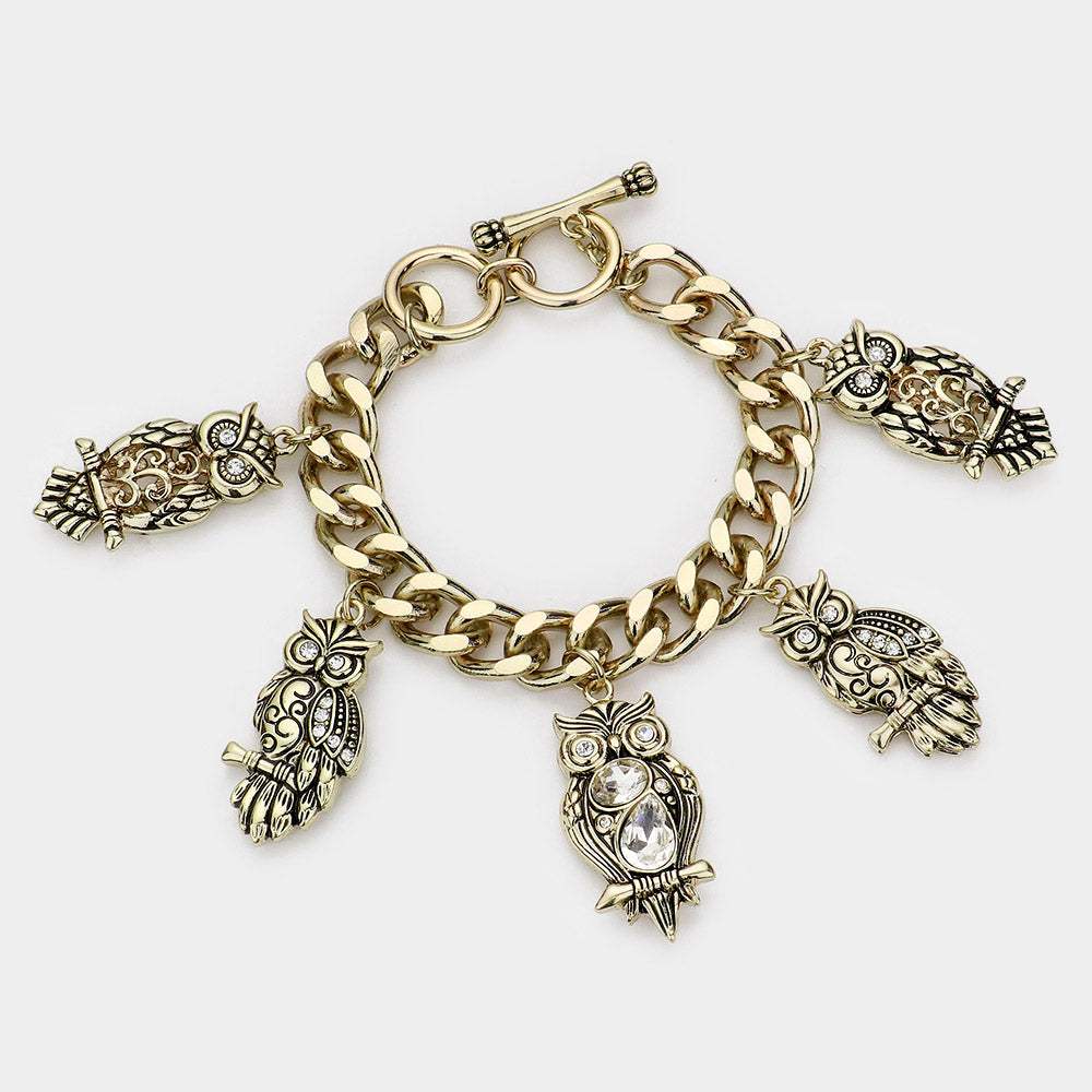 Multi Owl Charm Toggle Bracelet - Madeline Love - Flyclothing LLC